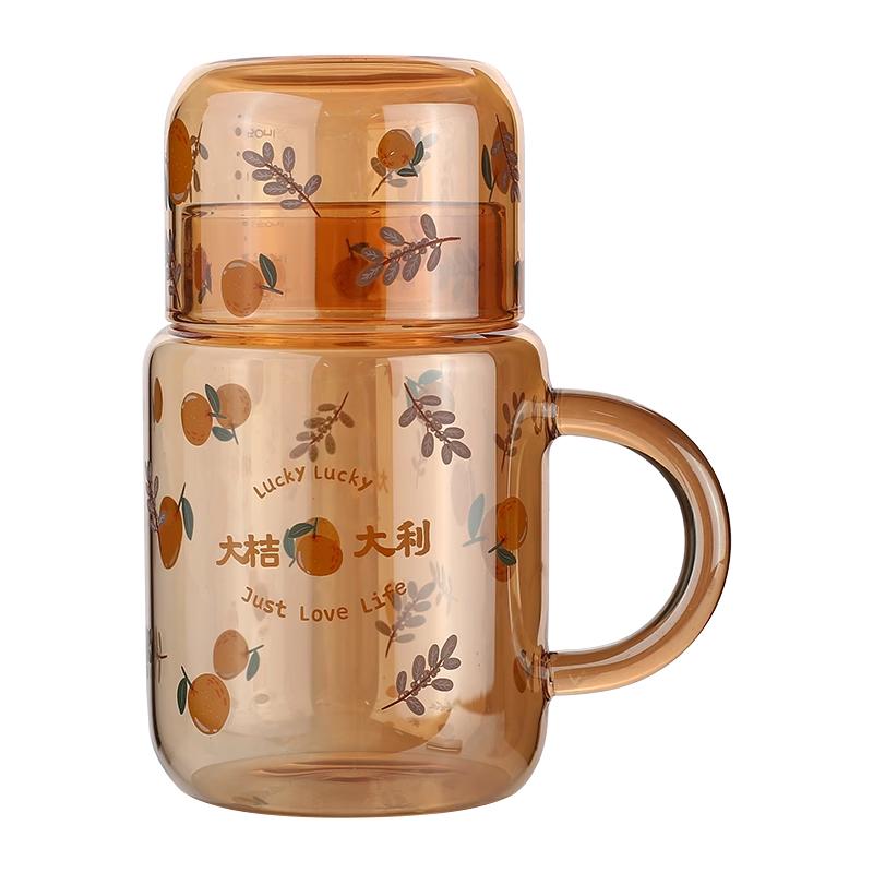 【2025新款带把手印花玻璃杯】