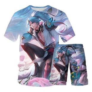 王者荣耀短裤夏季新款亚连落雪白狼直筒裤宿舍开黑套装沙滩裤少年