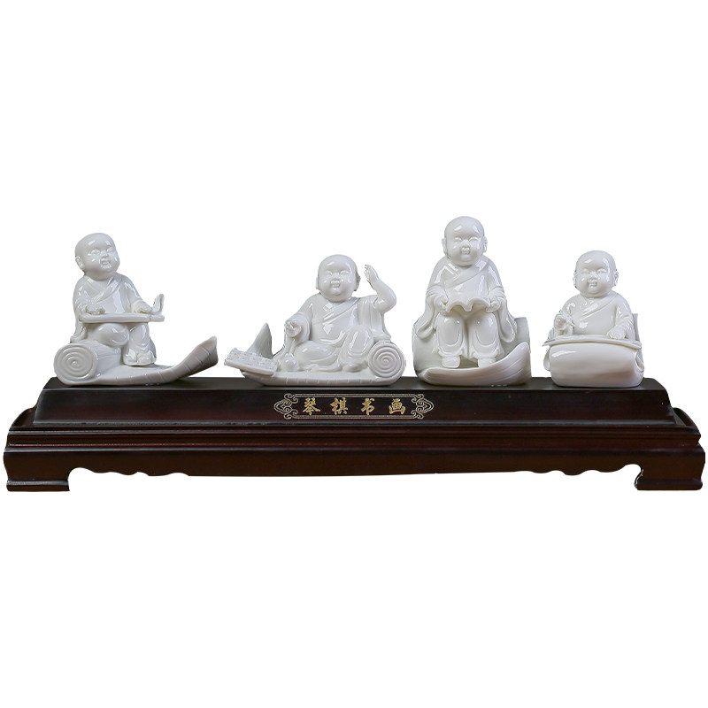 黼山堂《琴棋书画》小和尚摆件