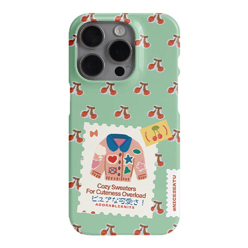 NICE2EATU 原创设计手机壳趣味苹果16pro樱桃春日毛衣iPhone15promax高级韩国进口菲林壳ins
