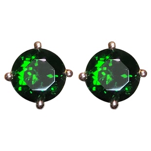 18K金圆形祖母绿耳钉 女纯银绿宝石耳环透辉石圆钻个性高级感礼物