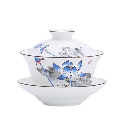 盖碗茶杯特大号青花单三才泡茶碗