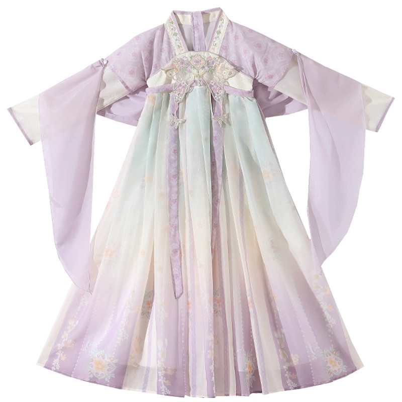 汉服女童秋季古装紫色公主连衣裙