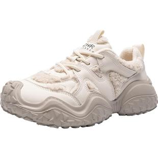 ZHR加绒老爹鞋女2024冬季新款丑萌登山鞋保暖厚底增高轻便不累脚