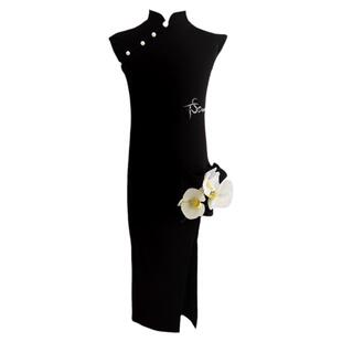 拉丁舞服女童表演服黑色比赛服显瘦旗袍舞蹈服复古修身练功演出服