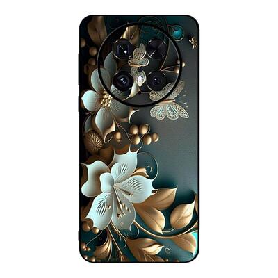 适用华为手机壳浮雕金黄花朵蝴蝶