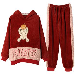 【秋冬款清仓福利】珊瑚绒睡衣女冬季加厚加绒冬天毛绒家居服套装