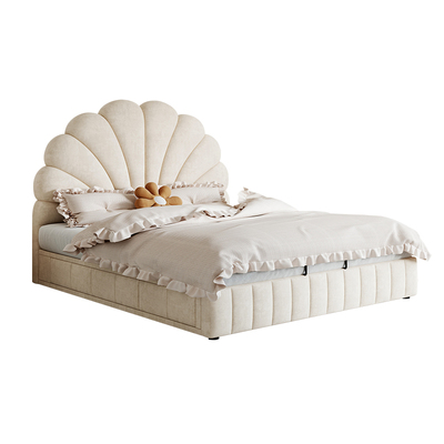法式奶油风储物床主卧室高端大气现代真皮软包双人花瓣床2米x2米2