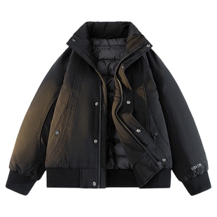 it FIVE CM高级感羽绒服男款冬季加厚保暖短款黑色飞行员夹克外套