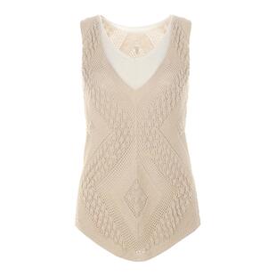 wana try钩针假两件背心春夏季新品百搭浅卡其时髦休闲韩系上衣女