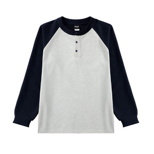 SATJDM2025新式亨利领长袖拼接华夫格美式休闲运动打底长袖针织衫