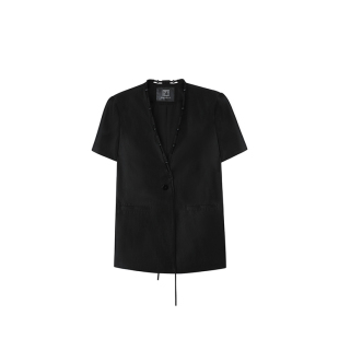 PAPERLLL辛间 镇店升级 无领门襟串珠短袖西装外套女短裤西服套装