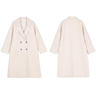 中长款毛呢外套女秋冬夹棉学生直筒宽松过膝大衣双排扣慵懒风风衣