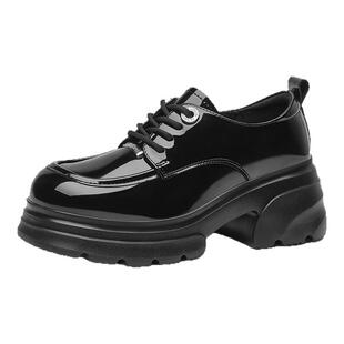 大东黑色乐福鞋女2026新款春季牛津鞋增高鞋厚底英伦风系带小皮鞋