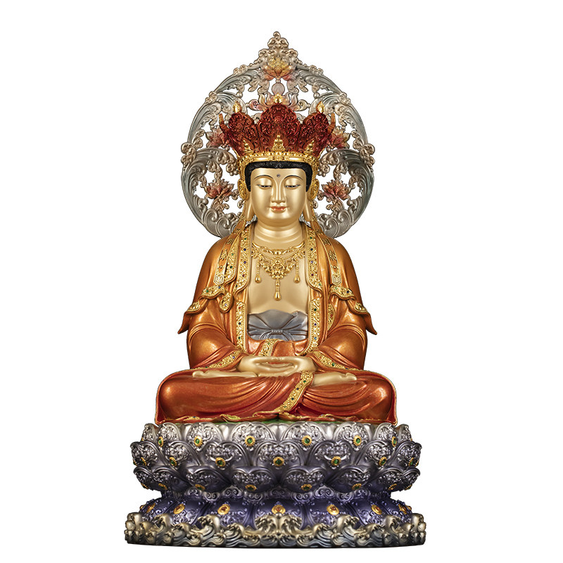 纯铜珐琅彩毗卢观音铜像中式摆件
