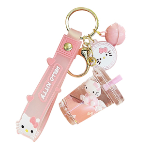 可爱KT猫流沙钥匙扣女创意卡通公仔学生书包挂件汽车钥匙链小饰品