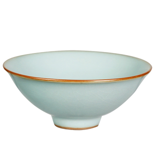 汝窑斗笠杯景德镇茶杯陶瓷品茗杯主人杯开片可养手工天青色冰裂釉