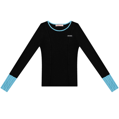 美式复古蓝黑长袖上衣