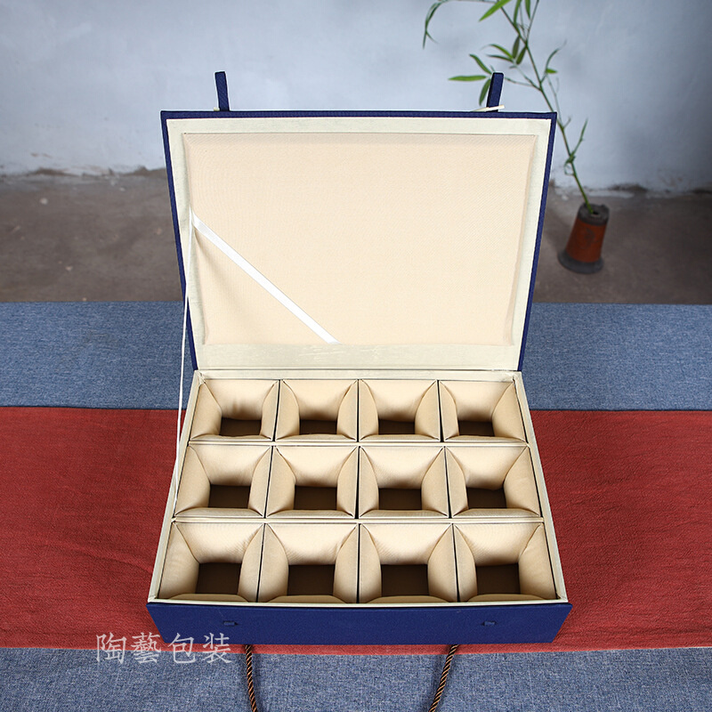 新款热销多格古筝锦盒十二格六杯紫砂建盏茶具古玩收纳礼品包装盒
