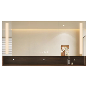 中古风实木镜柜卫生间镜子带置物架浴室智能镜柜收纳一体储物单独