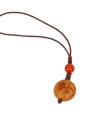 野生桃核雕刻平安福钥匙扣挂件