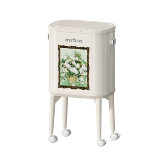 麦桶桶免弯腰高脚垃圾桶客厅2026新款带轮可移动家用高颜值复古风