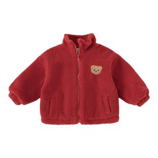 宝宝加绒外套女童冬季毛毛衣男童冬装保暖上衣儿童加厚毛绒衣服潮