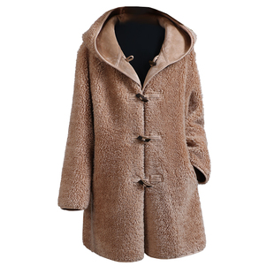 羊剪绒大衣女2025冬新中长款连帽设计感海宁羔羊毛毛颗粒皮草外套