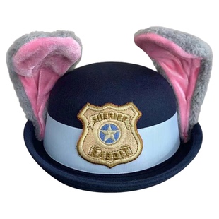 可爱朱迪兔耳朵帽子兔子警官万圣节礼帽圆顶帽子适用于欢乐谷头巾