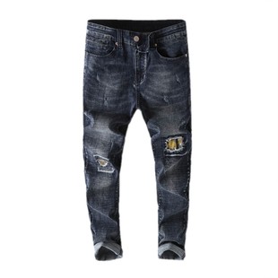 2025薄款大码破洞九分牛仔裤男潮胖子流行宽松休闲矮胖裤子300斤