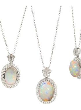 澳洲欧泊项链原创复古锁骨链K金天然钻石饰品轻奢高级欧泊石吊坠