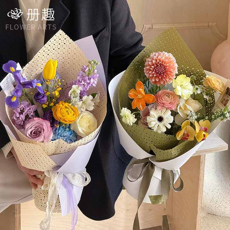 新款爱心网纸玫瑰花束鲜花花艺情人节韩风DIY包装纸包花花艺材料