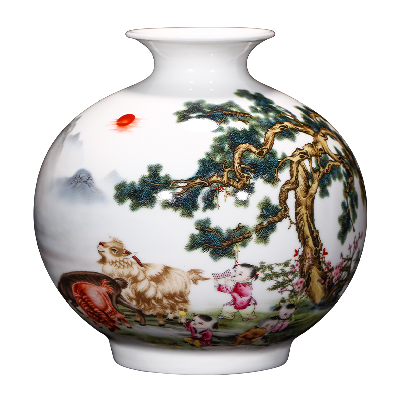 景德镇陶瓷石榴小花瓶家居装饰品插花中式客厅博古架瓷器工艺摆件