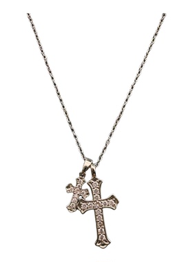 Vintage古着 【Double Crosses】 项链银色饰品