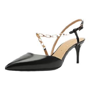 STELLALUNA女鞋21款春夏尖头牛皮链条中跟优雅半凉女单鞋SL121073