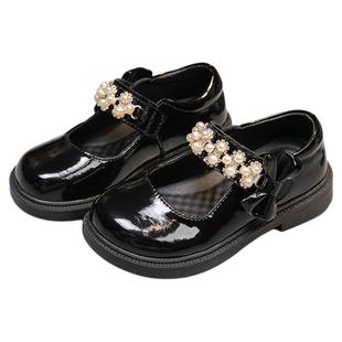 女童皮鞋真皮黑色春秋小皮鞋白色单鞋英伦女孩软底儿童演出公主鞋
