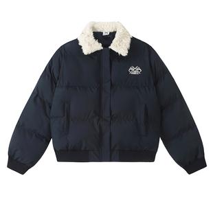 特大码女装蓝色羊羔毛领羽绒棉服女冬季加厚宽松显瘦学生夹棉外套