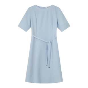 BEANPOLE滨波 新款女士泡泡纱收腰美拉蓝简约优雅短袖连衣裙
