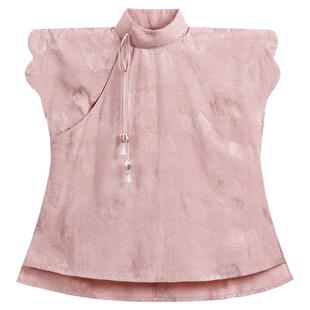 落珠雨丨一城风絮丨夏季新中式上衣筒子领花瓣袖宽松国风小衫日常