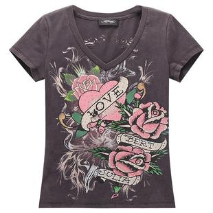 Ed Hardy埃德哈迪2025春季新款拔印烫钻女士黑色合身短袖T恤