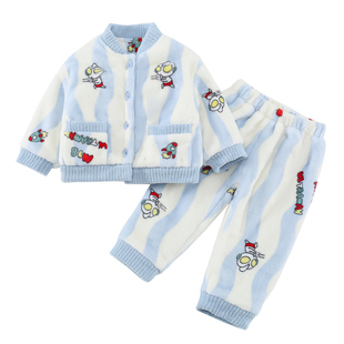 睡衣男儿童冬季2025新款岁法兰绒珊瑚加绒加厚双层宝宝小孩奥特曼