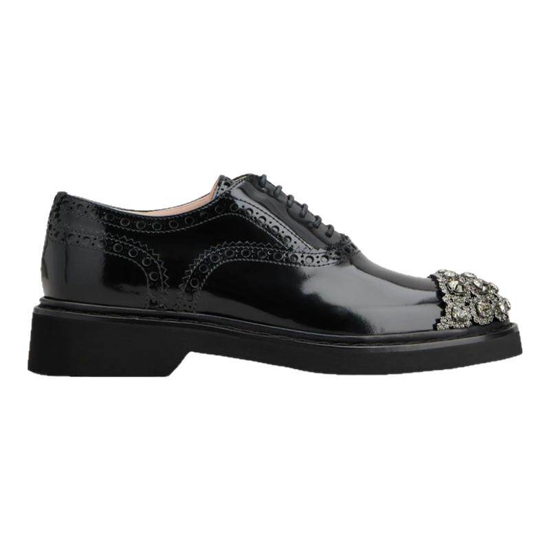 RogerVivier/罗杰维维亚女士莫卡辛鞋小牛皮水晶花朵德比新款