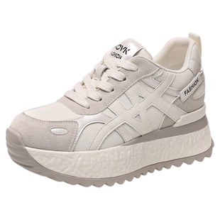 内增高黄色德训鞋女款2025新款秋季老爹鞋真皮鞋子增高厚底运动鞋