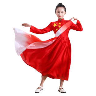 歌唱祖国大合唱演出服儿童学生朗诵爱国红歌比赛礼服男女童表演服