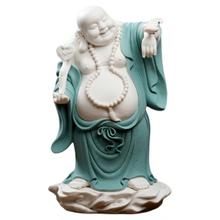 《福在眼前》陶瓷弥勒佛摆件高档客厅招财大肚笑佛菩萨装饰工艺品