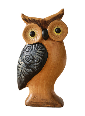 手工彩绘现代简约木制猫头鹰摆件