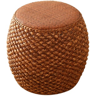 藤中式实木草编化妆矮鼓凳家用客厅茶几换鞋坐墩古筝琴板高圆凳子