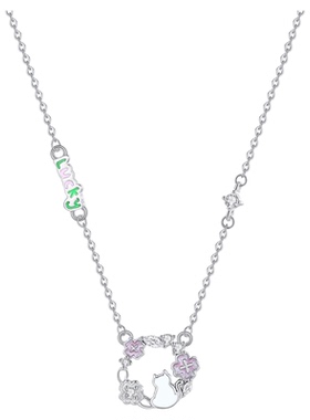 桃气猫咪项链女款纯银