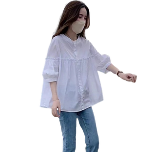 法式甜美减龄韩系温柔系白色衬衫女设计感小众娃娃衫短袖上衣夏季