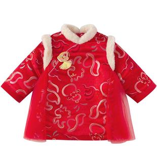 巴拉巴拉童装女童拜年服连衣裙2026秋冬装新款红色网纱新中式裙子